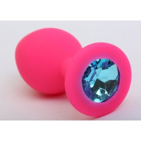 Розовая силиконовая пробка с голубым кристаллом - 8,2 см.