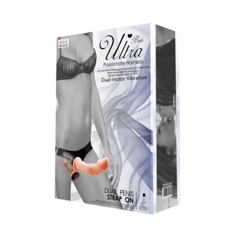Женский телесный страпон с вагинальной вибропробкой Ultra - 17,5 см.
